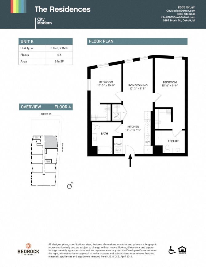 Floor plan for 2 beds, 2 baths, 946 sqft